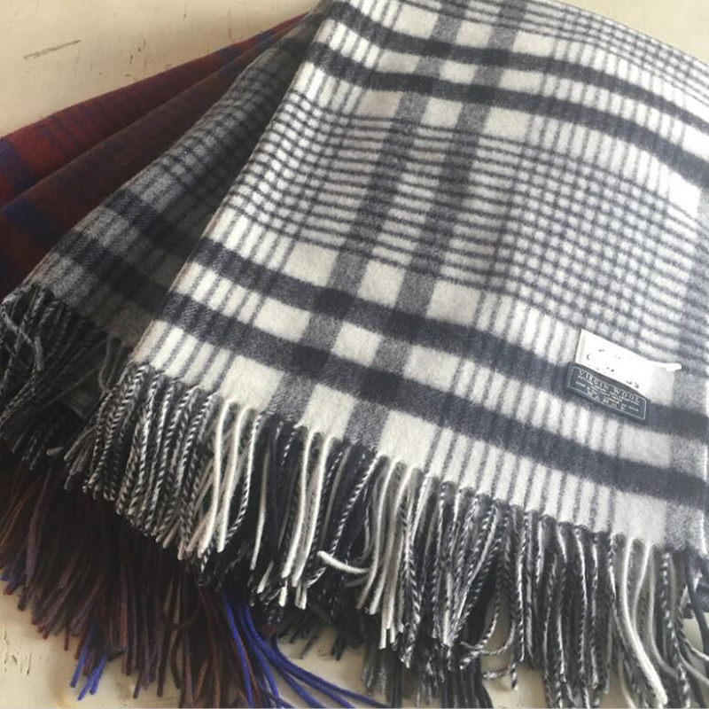 Soft Wool Scarves Gray Plaid Women Winter Pashmina Scarf